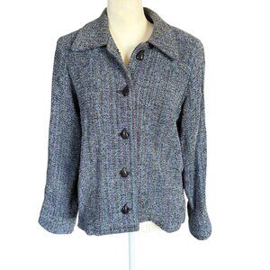 Lynn Yarrington blue tweed collared long sleeve jacket blazer women's size XS